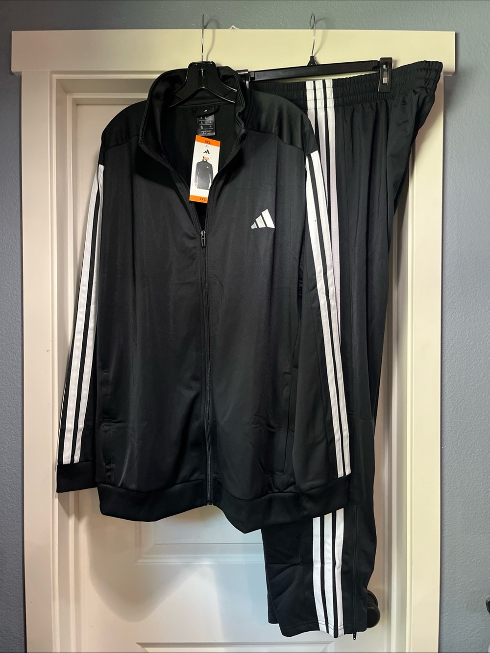 Mens XXL Adidas 3 Stripe Tricot Track Jacket And Pant Black White Set Suit New